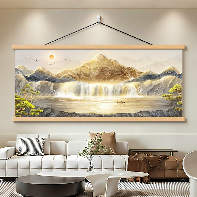 背有靠山山水画客厅卷轴装饰画