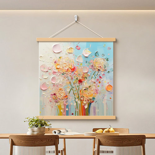 餐厅装饰画肌理感繁花似锦壁画
