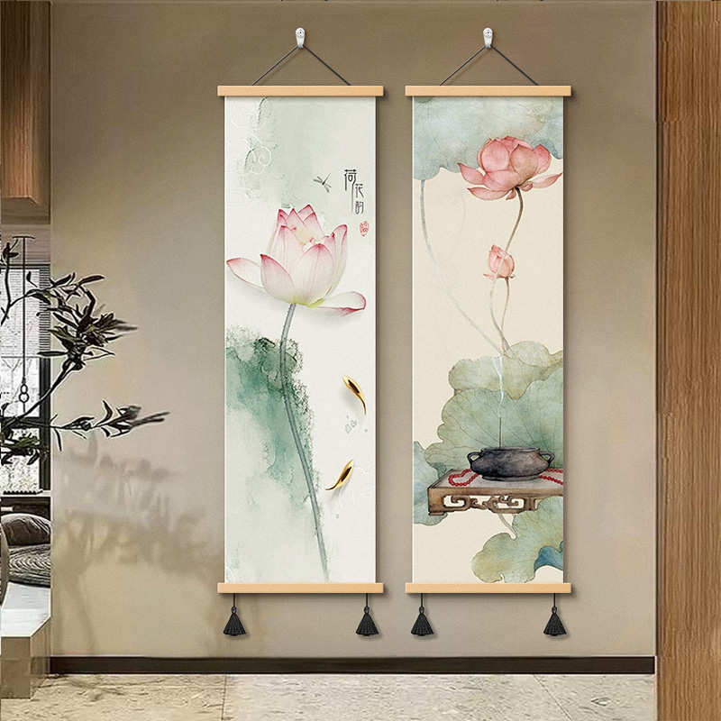 新中式禅意荷花挂画玄关装饰画