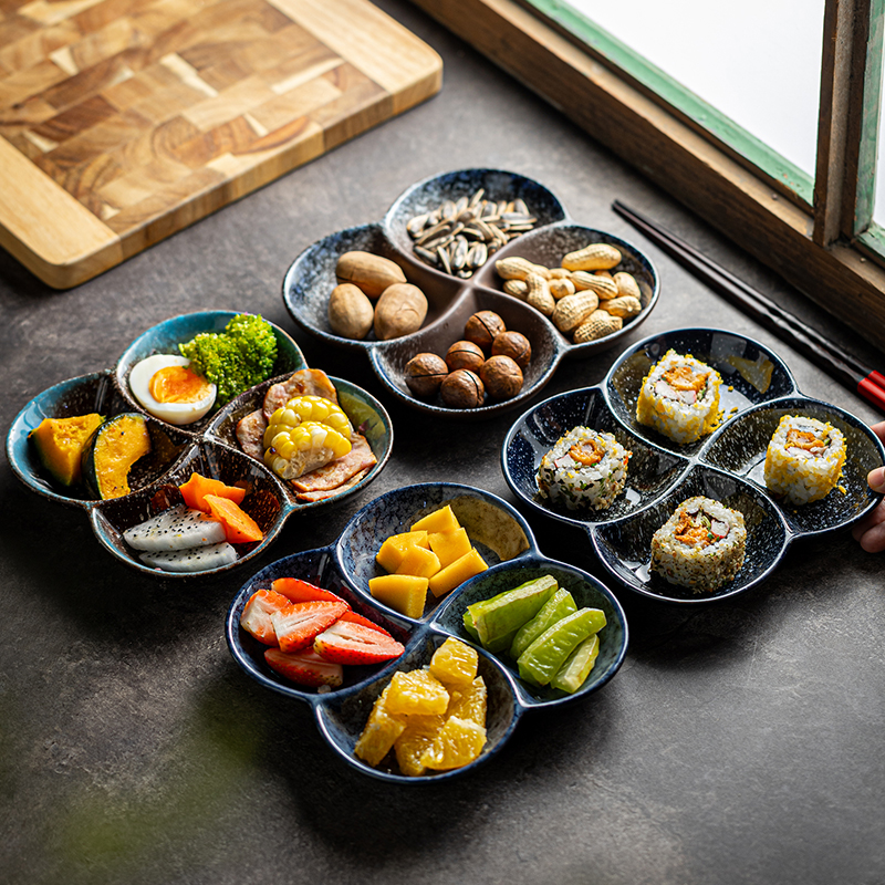 创意多功能陶瓷分格盘点心盘零食小吃盘水果拼盘菜盘寿司盘分类盘