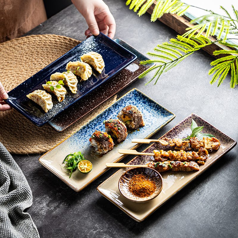 高级感长方形寿司盘陶瓷盘子商用长条盘饺子盘串串盘烧烤盘菜盘子