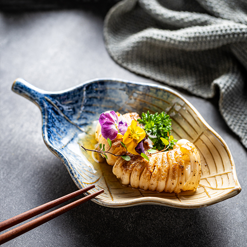 大号树叶碟盘寿司碟商用特色餐厅后厨备菜碟盘鱼子酱碟三文鱼碟盘