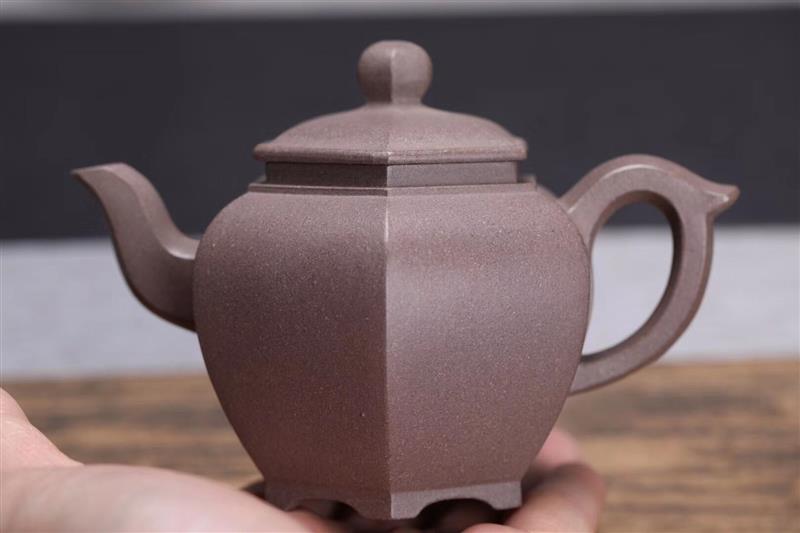 宜兴紫砂壶茶具名家纯手工精原矿优质青灰泥六方宫灯壶