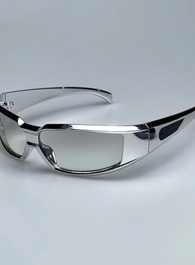 未来战士银光闪闪墨镜酷科技感赛博风格方形反光银框酒吧蹦迪眼镜