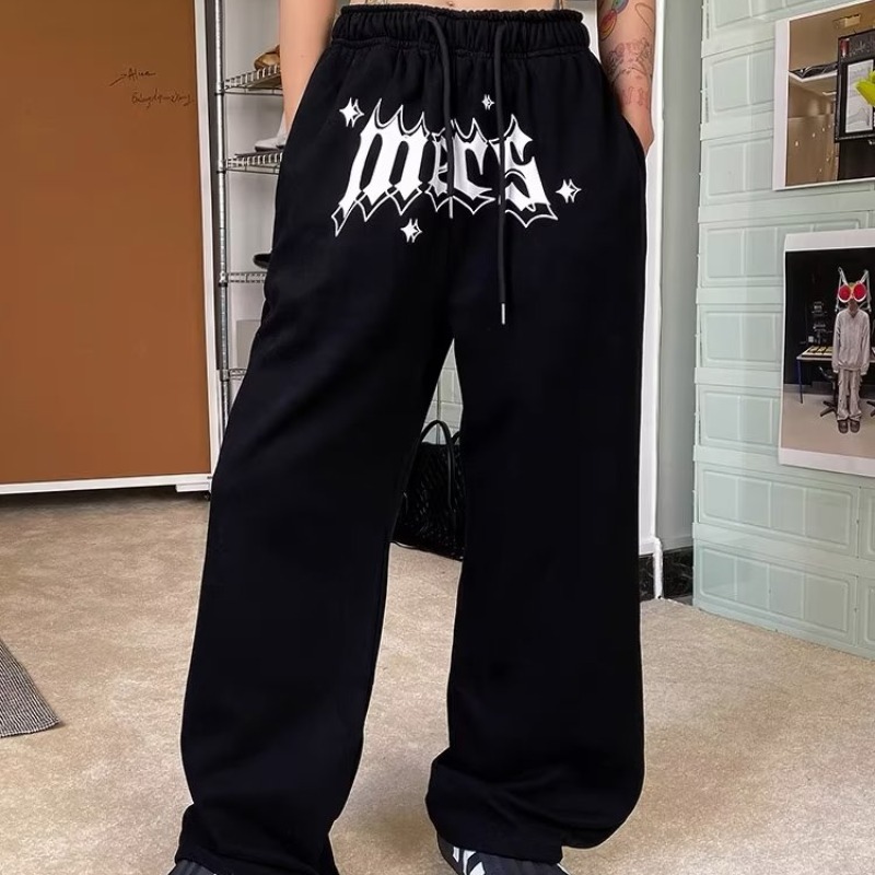 原创美式街头潮流印花休闲裤男女秋季直筒阔腿宽松运动卫裤原宿