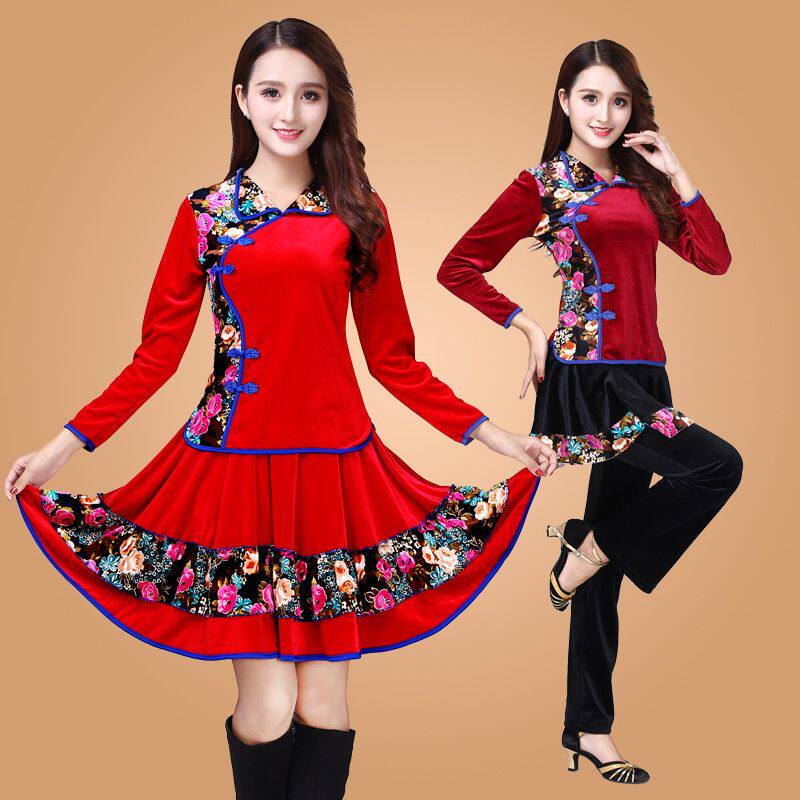 2020新款 广场舞服装 套装 金丝绒秋 冬长袖中老年运演出服表演服