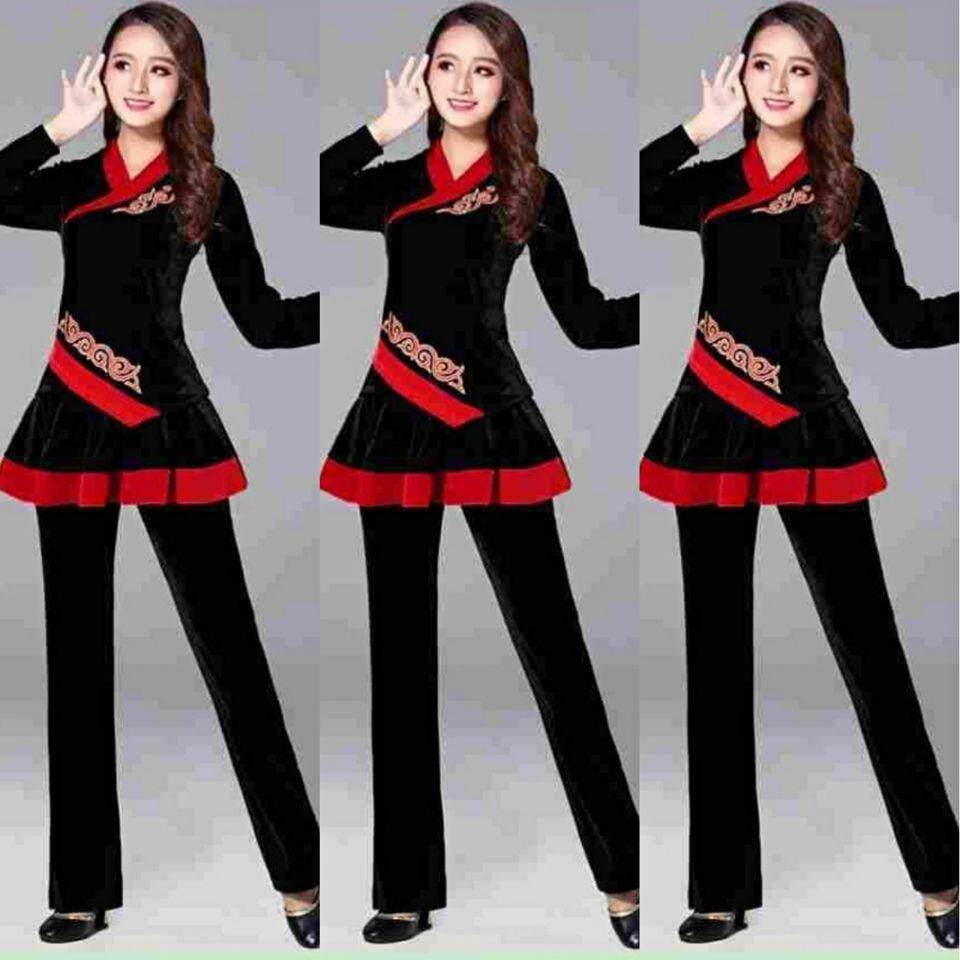 秋冬新款广场舞服装套装女金丝绒长袖演出表演舞蹈服民族风舞蹈服