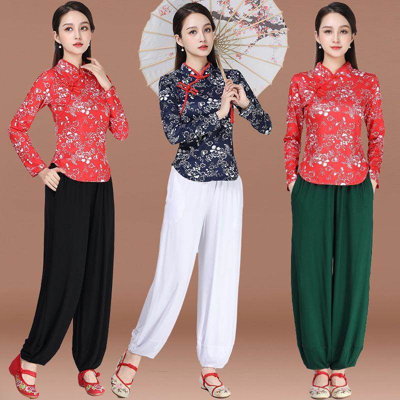 新款广场舞服装套装民族风古典舞蹈服表演服团体舞台跳舞衣演出