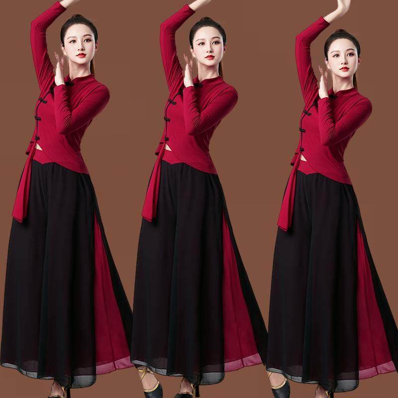 云裳新款广场舞服装套装奥代尔琵琶中长袖跳舞衣服雪纺舞蹈练功服