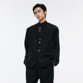 潮流黑色男女垫肩西装 西服 外套 立领金属挂钩中式 DIMC宋亚轩同款