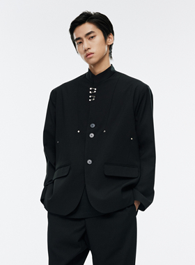 DIMC宋亚轩同款立领金属挂钩中式西服 潮流黑色男女垫肩西装外套