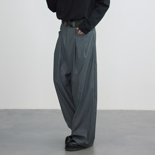 DIMC灰色休闲廓形垂坠感直筒西裤