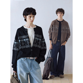 圆领针织衫 DIMC羊毛混纺复古提花费尔岛开衫 毛衣秋冬长袖 外套男女