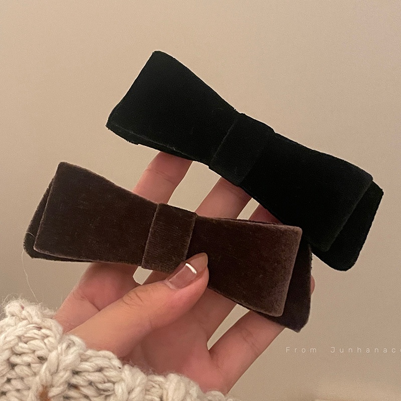 赫本精致~复古丝绒蝴蝶结头饰发夹女新款后脑勺弹簧夹子优雅