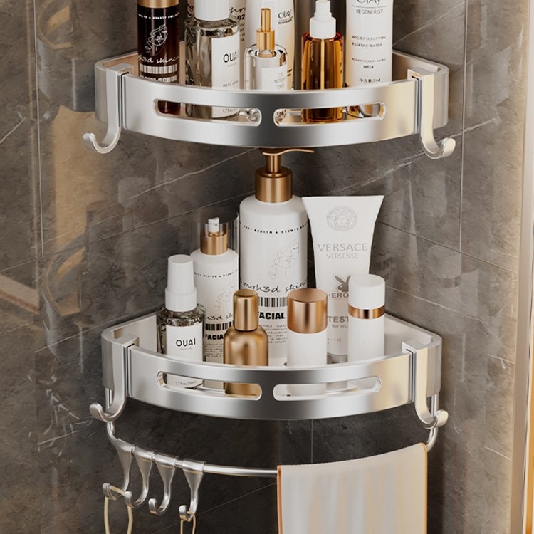 免打孔太空铝卫生间浴室置物架洗澡间三角形置物架黑色三角篮挂件