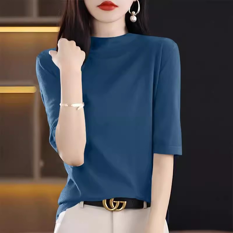 意梵歌韓國圓領(lǐng)打底純色短袖t恤女2025夏季新款百搭顯瘦內(nèi)搭上衣