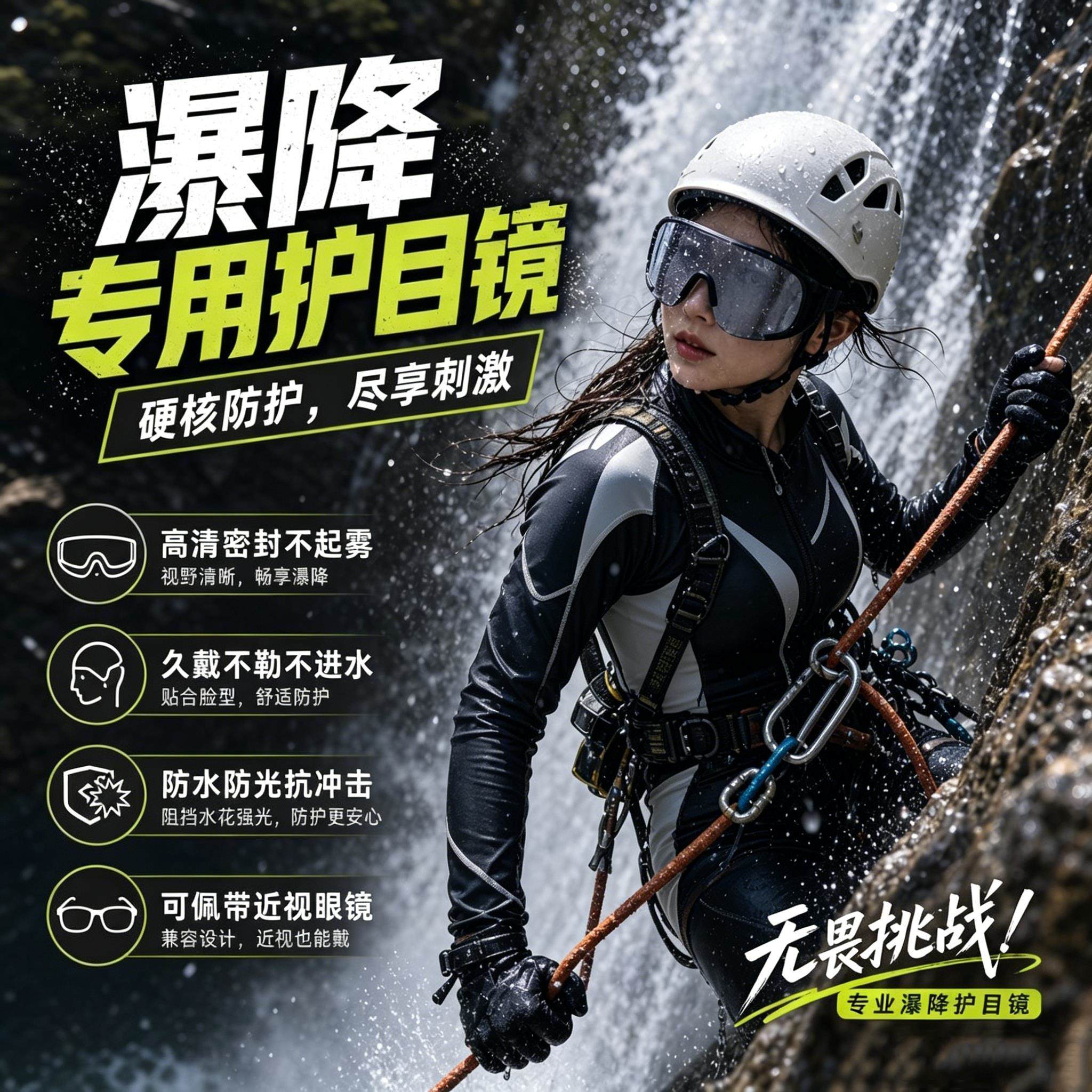 德国瀑降专用护目镜溪降装备眼镜穿搭户外运动男女生防水防光漂流