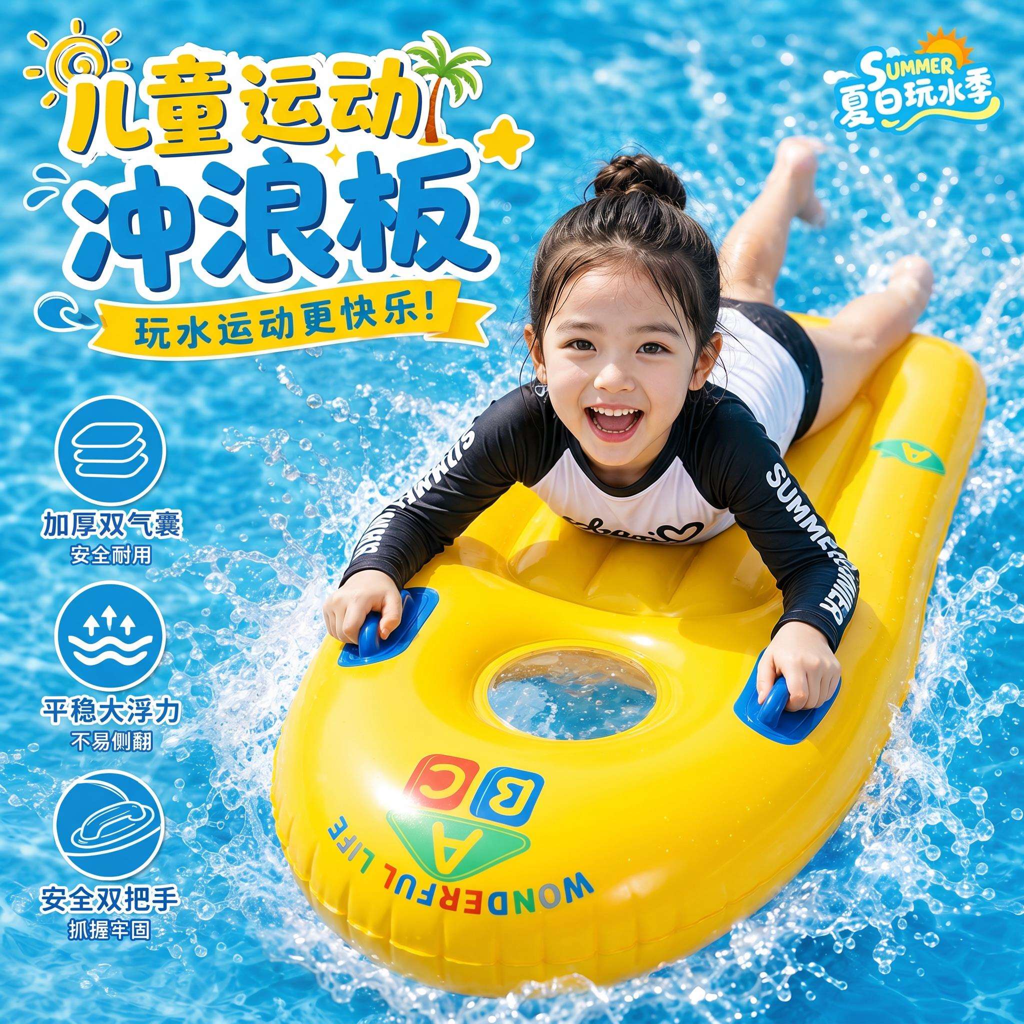 儿童水上冲浪板漂流婴儿宝宝充气双气囊浮床戏水游泳装备水上漂浮