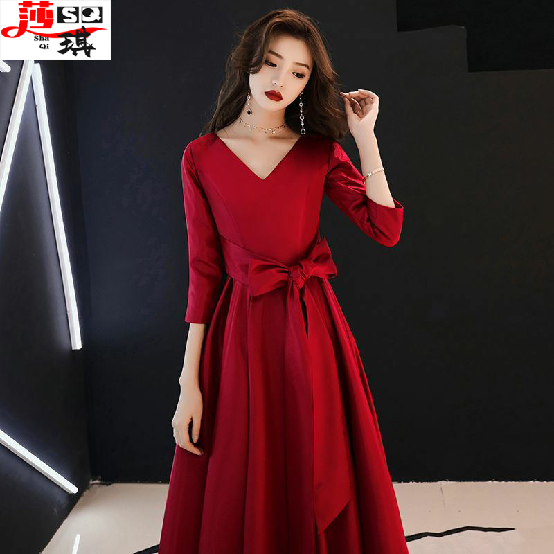 晚礼服酒红色2022新款秋冬连礼服/晚装