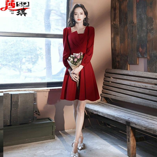 小晚礼服连衣裙女洋装白色长袖高贵轻奢小众平时可穿裙子气质宴会