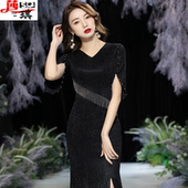 黑色晚礼服女轻奢小众高端长款 名媛宴会气质高档鱼尾大合唱主持裙