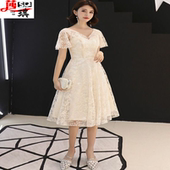 2021新款 气质小晚礼服裙女宴会香槟色名媛高级质感学生公主连衣裙