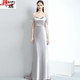 拖尾晚礼服灰色2022新款 敬酒服主持人连衣裙女高端轻奢高贵夏