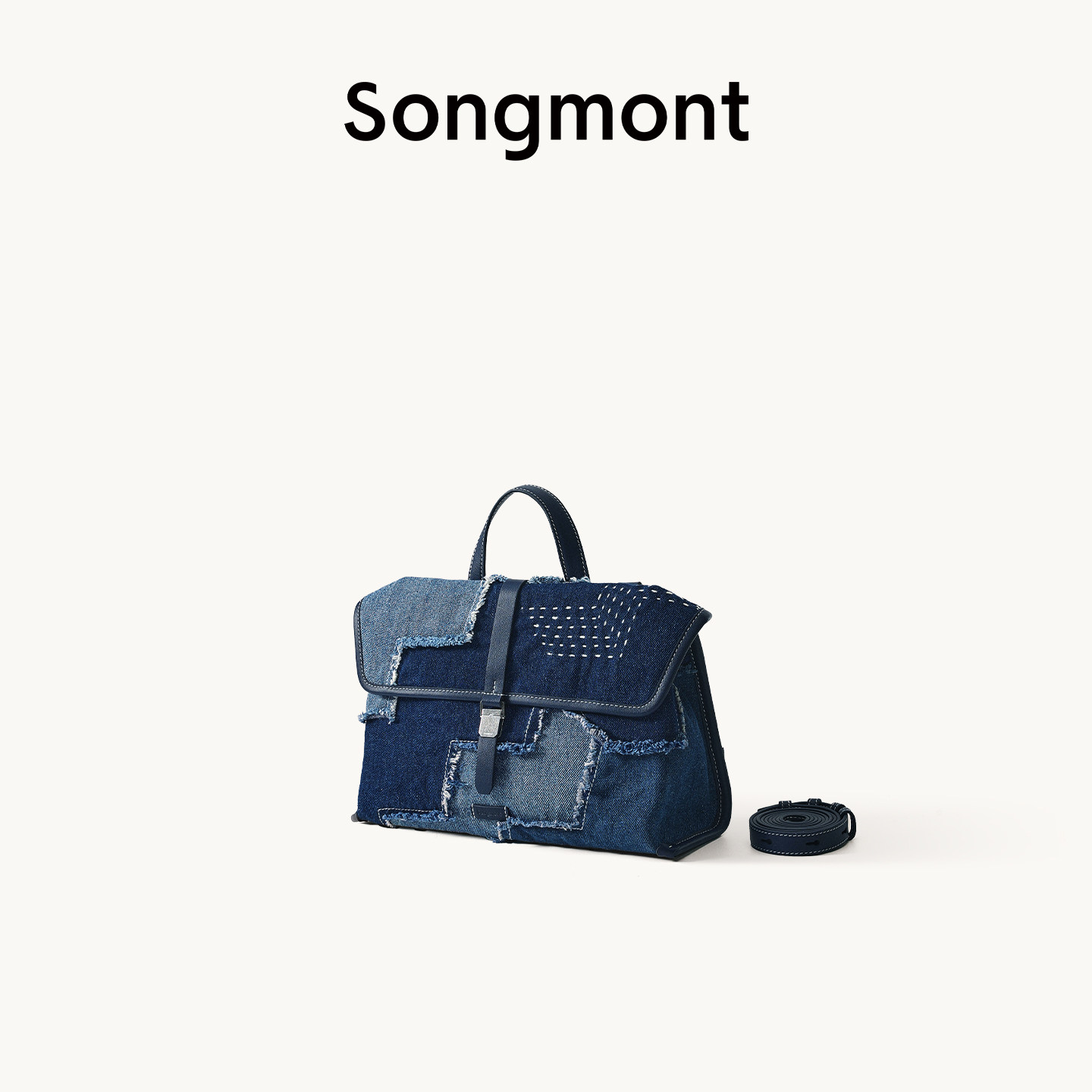Songmont山下有松层蓝系列山行随游小挎包新款牛仔单肩斜挎邮差包
