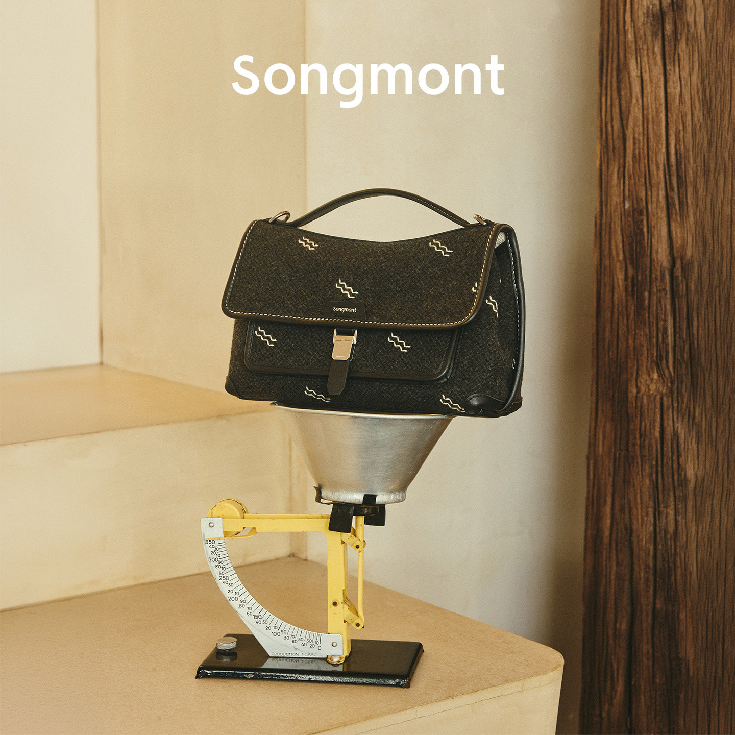 Songmont山下有松织路系列毛呢刺绣mini邮差包通勤手提单肩斜挎包