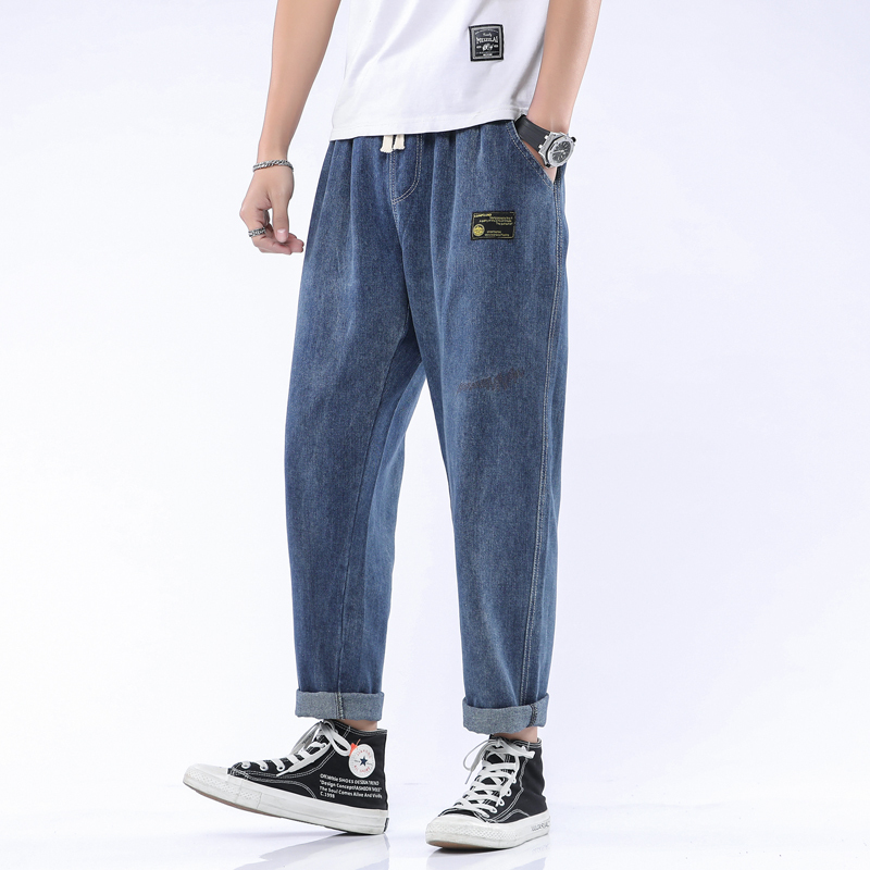 Fashion brand straight jeans men's loose and trendy washing tooling retro wide leg pants