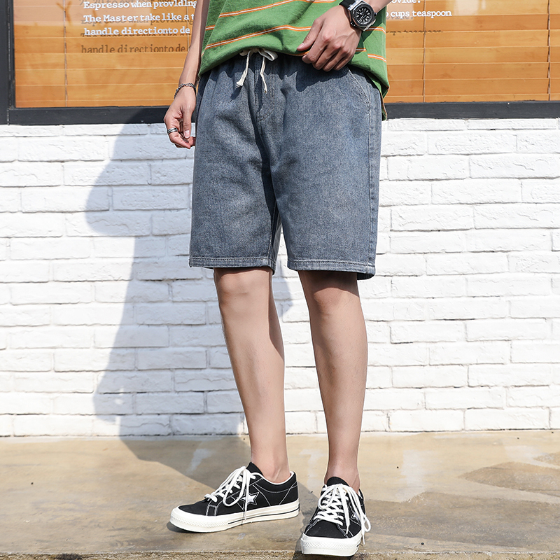 Summer denim shorts men's fashion brand straight tube loose Hong Kong style pants casual versatile handsome 5 points