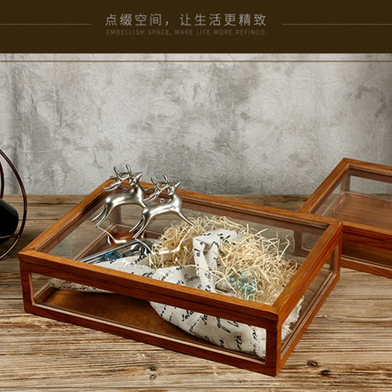 防尘玻璃展示盒桌面收纳陈列木盒