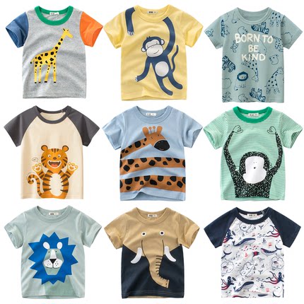 27kids品牌夏装纯棉短袖T恤卡通动物图案男童宝宝童装外贸衣服