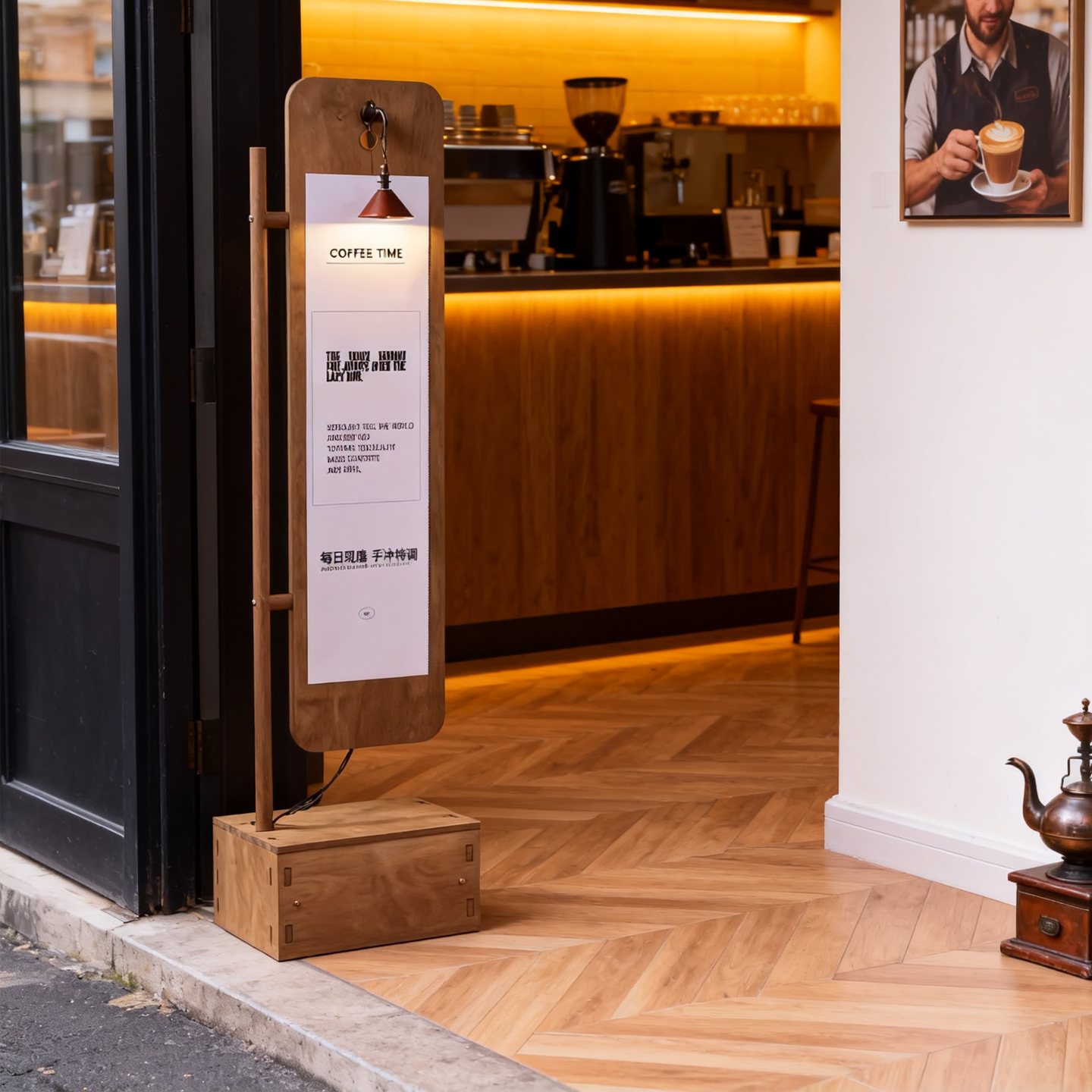 旗型带灯广告牌展示架店门口宣传架海报支架木架展示牌落地索引牌