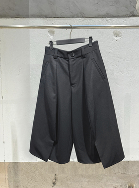 PTK风格 黑色羊毛混纺 酸豆叶长裤七分裤 科技面料