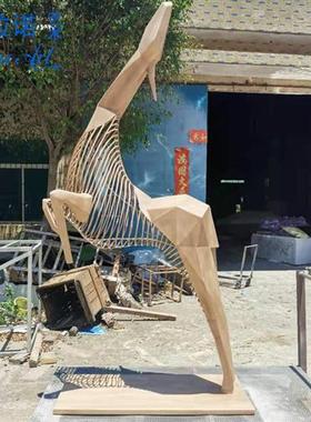 可定制不锈钢抽象艺术品酒店大厅落地摆件动物造型雕塑简约现代风