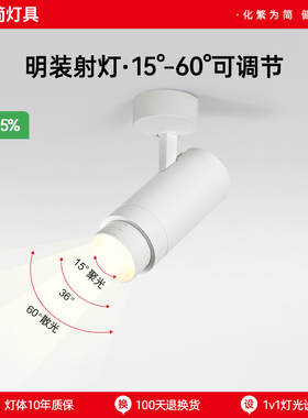 繁简可调焦明装射灯可调角度玄关过道吸顶cob变焦筒灯照画免开孔