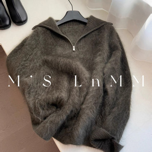 老钱风咖绿色山羊绒拉绒印花毛衣男女通用套头加厚针织衫软糯