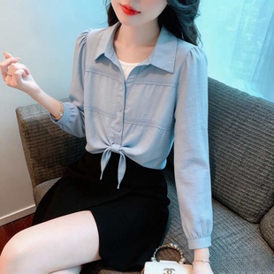 2026早春新款时尚洋气假两件长袖衬衫女别致小衫减龄遮肉显瘦上衣