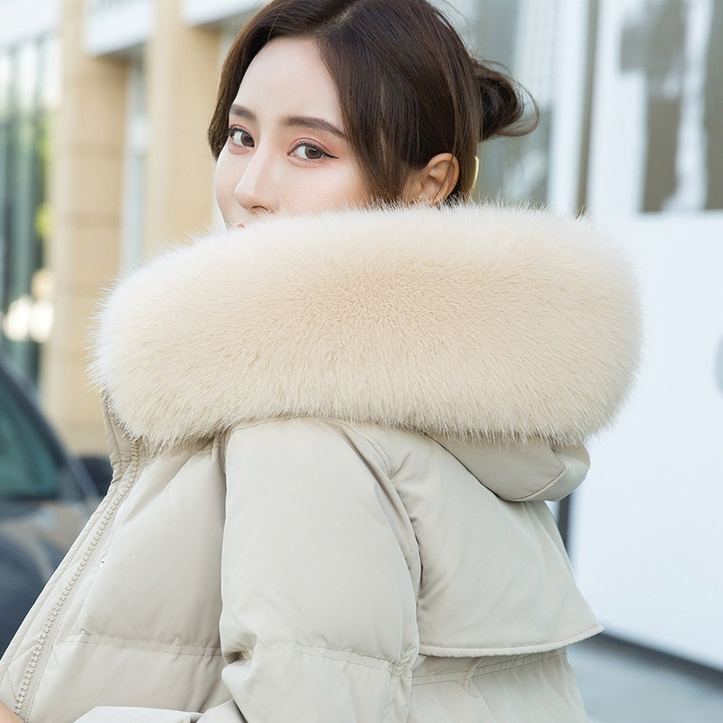 秋冬超大仿狐狸毛领子男女士西装领毛呢大衣青果领毛领子单买通用