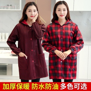 防油防风加绒大褂工作服 长袖 冬季 成人女防水显瘦罩衣厨房围裙修身