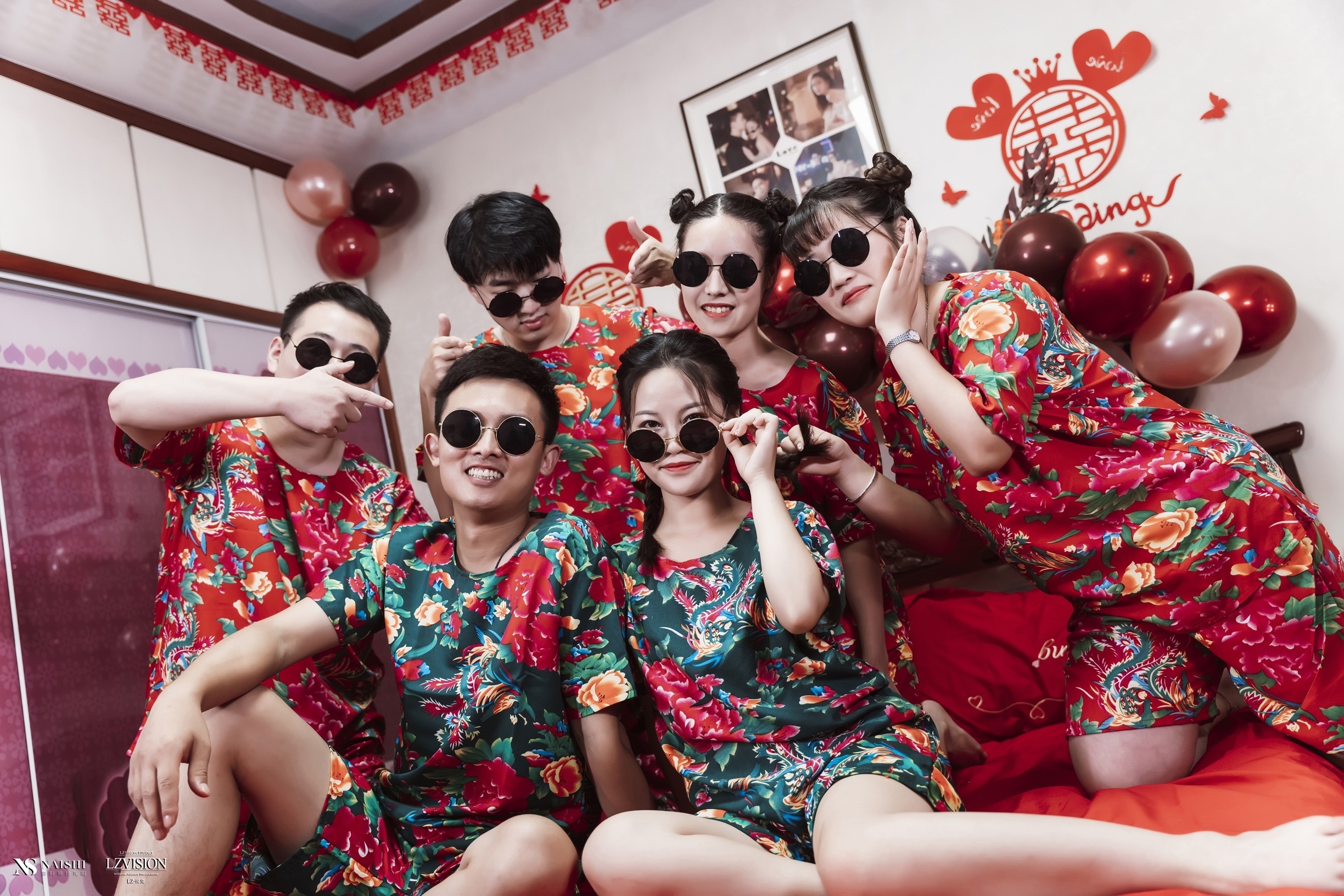 东北大花套装花衣服花布睡衣碎花短袖t恤短裤男女亲子个性搞笑网