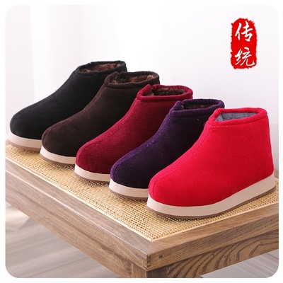 冬季加绒加厚手工棉鞋女防滑保暖老年人室内鸡婆家居棉拖鞋男包跟