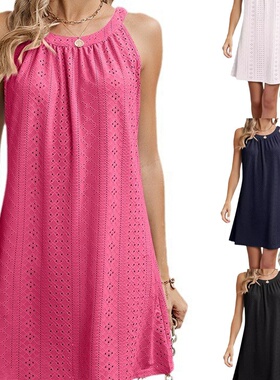 镂空钩针无袖连衣裙 Hollow Hook Knit Sleeveless Beach Dress