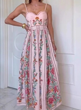 吊带印花度假连衣裙 Strap Positioning Printed Holiday Dress