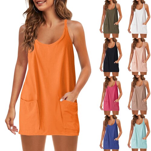 Womens Sleeveless Mini Dress with Shorts Athletic Short