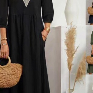 neck waisted loose high dress纯色V领宽松高腰 fitting