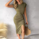 休闲连衣裙 Sleeve Women 扭结短袖 Twisted Short Casual Dress
