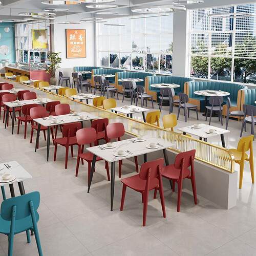 J面K用岩板快餐店小商吃汉堡店桌椅公司员工学校食堂00餐饮桌馆椅