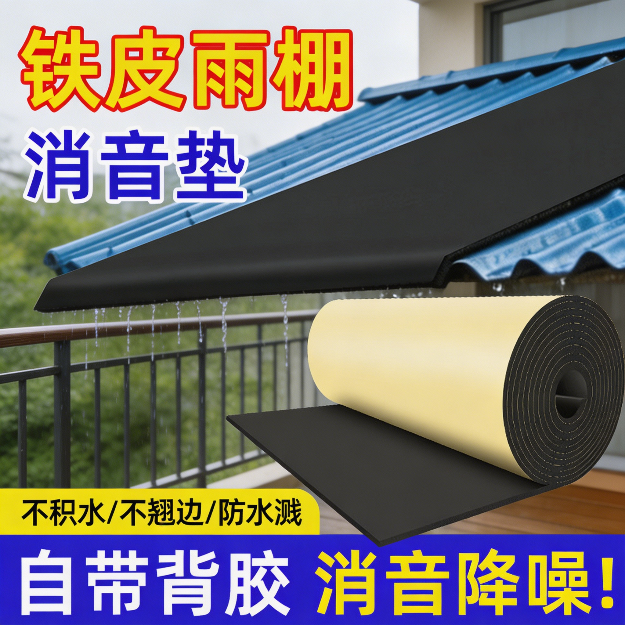 隔音胶带消音垫防水胶带遮雨棚强力胶带隔音贴防漏风防潮防漏铁皮雨棚耐用自粘背胶隔音棉隔音垫消音降噪
